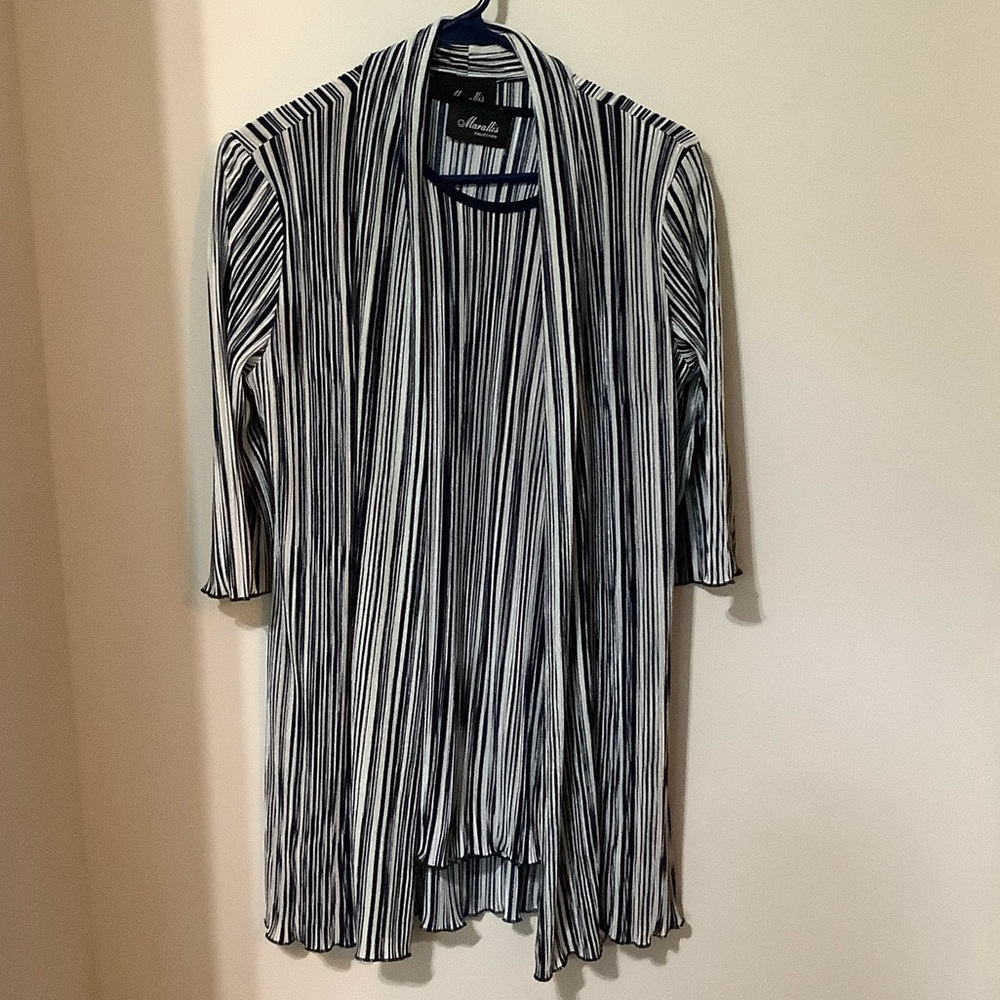MARALLIS: Navy & White Striped Sleeveless Top & Cardigan (NWOT)